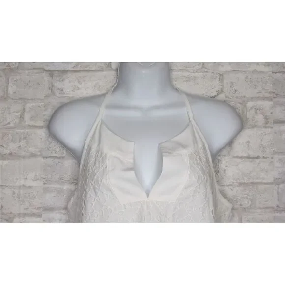 Athleta Eyelet Tank Top White‎ Halter Split Neck Flowy Sleeveless Lined Size S - Picture 2 of 11